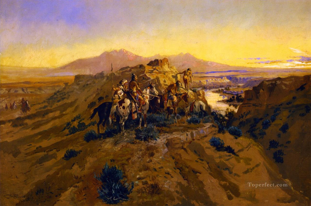planning the attack 1900 Charles Marion Russell American Indians Oil Paintings